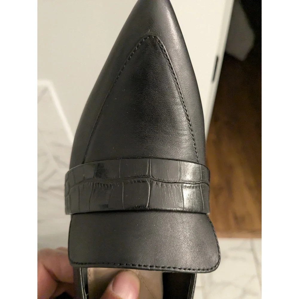 Banana Republic Black Leather Croc Embossed Pointed Toe Stiletto Heels Women 6.5